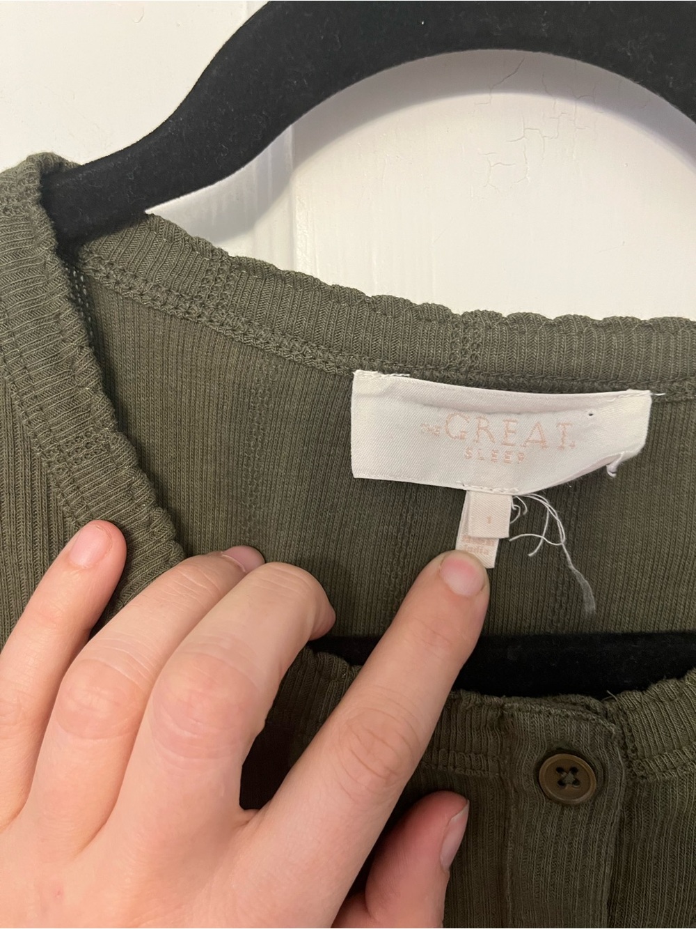 THE GREAT. Sleep Olive Green Henley Pointelle Crop Lounge Set 2pcs Small 1 - Picture 7 of 9